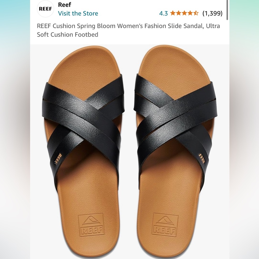 Reef womens Cushion Spring Bloom Slide Sandal, Black/Tan, 8 US